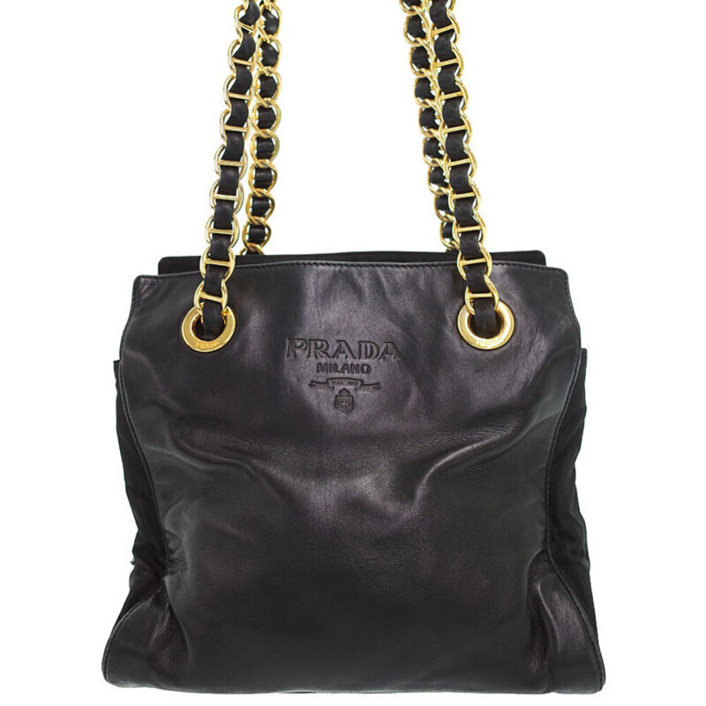 Prada Embossed Logo Chain Shoulder Bag Black
